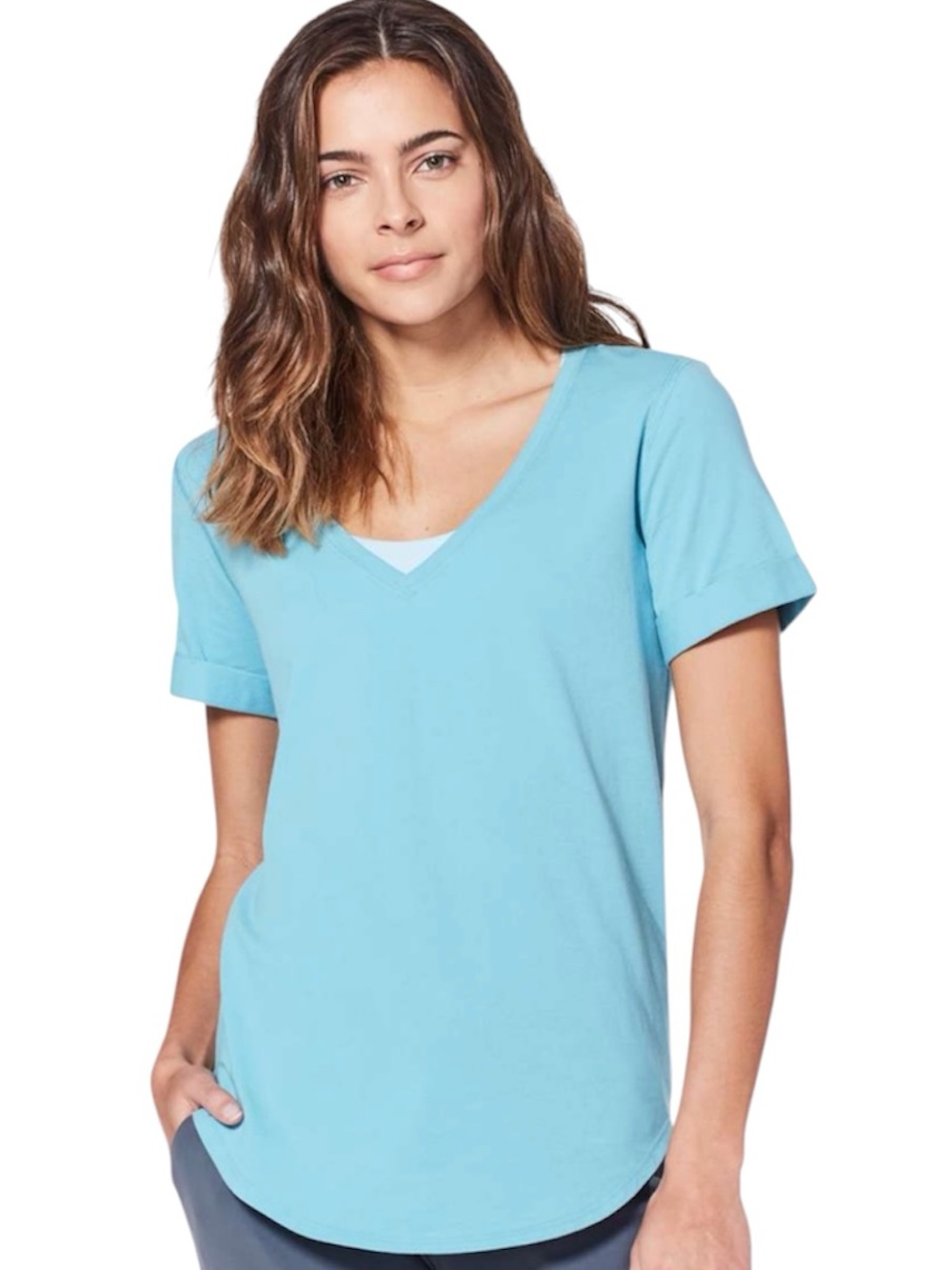 lululemon Love II Short Sleeve activewear Tee turquoise blue V-Neck